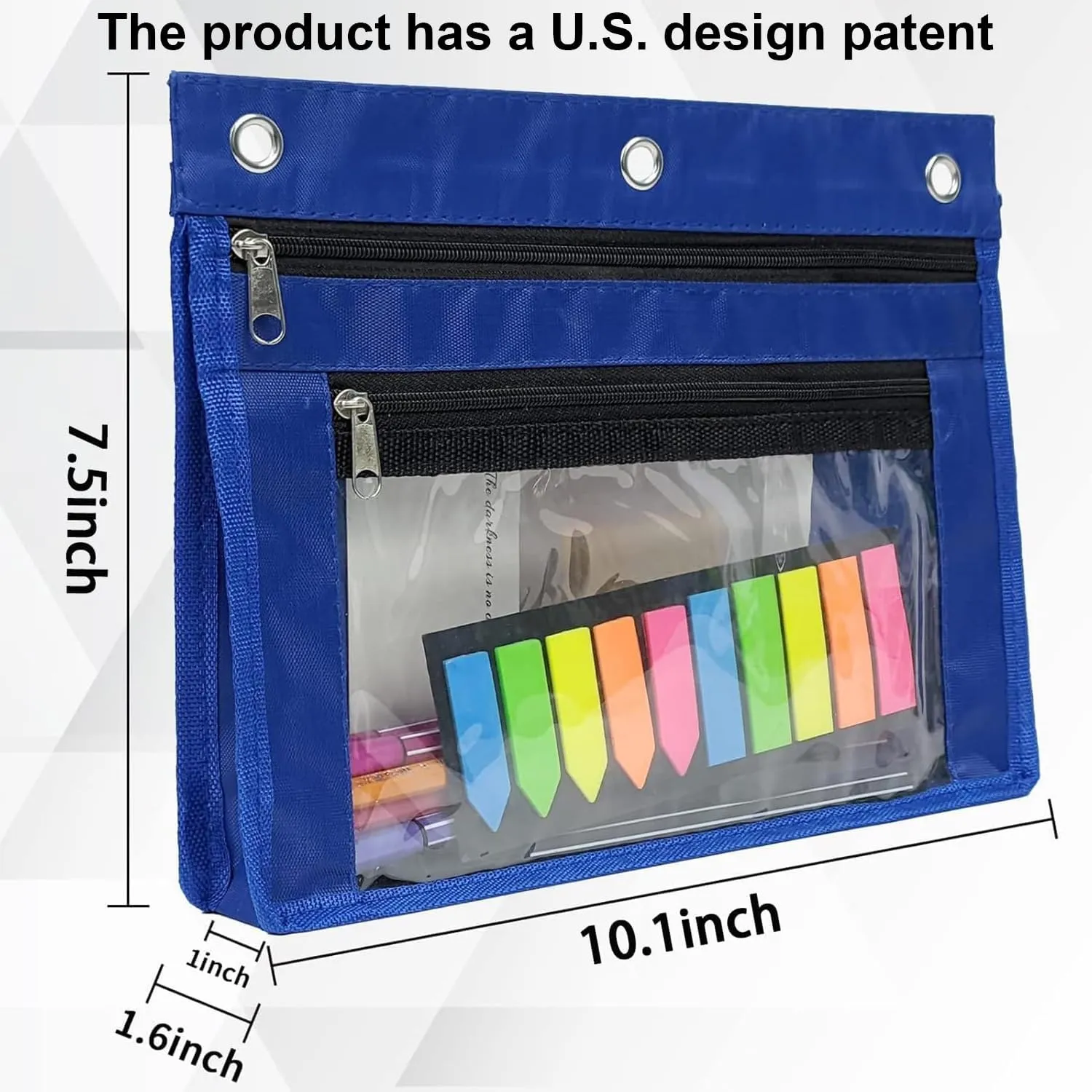 YoeeJob 36 Pack 1 Inch Expandable Zipper Pencil Pouches with Clear Window for 3 Ring Binder, Suitable for School & Office(Blue)