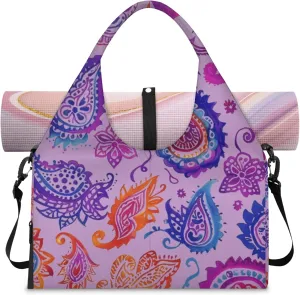 Yoga Gym Bag for Women, Figure Duffel Bag, Sport Bag with Shoe Compartment and Wet Dry Storage Pockets, Carrying Function with Yoga Mat, Suitable for Gym, Travel, Pilates and Beach (Pink)