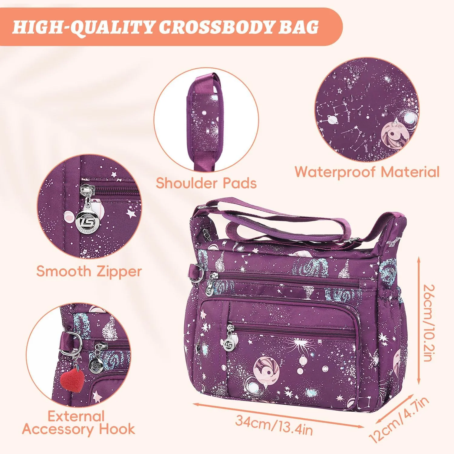 YouNuo Cross body Purse, Nylon Crossbody Bags for Women with Pockets and Compartments, Waterproof Crossbody Shoulder Handbags