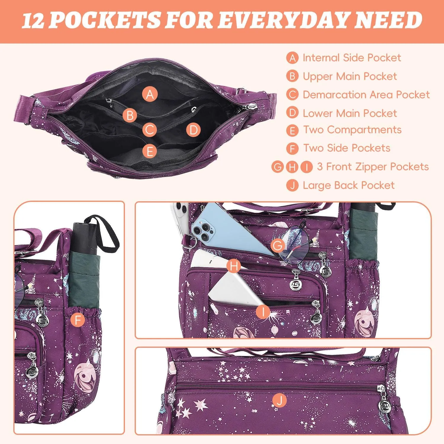 YouNuo Cross body Purse, Nylon Crossbody Bags for Women with Pockets and Compartments, Waterproof Crossbody Shoulder Handbags