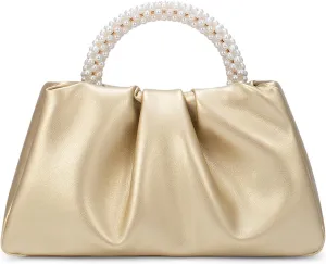 YYW Women Evening Bags Pearl Clutch Purses Soft Leather Ruched Crossbody Handbags for Wedding Bridal Party