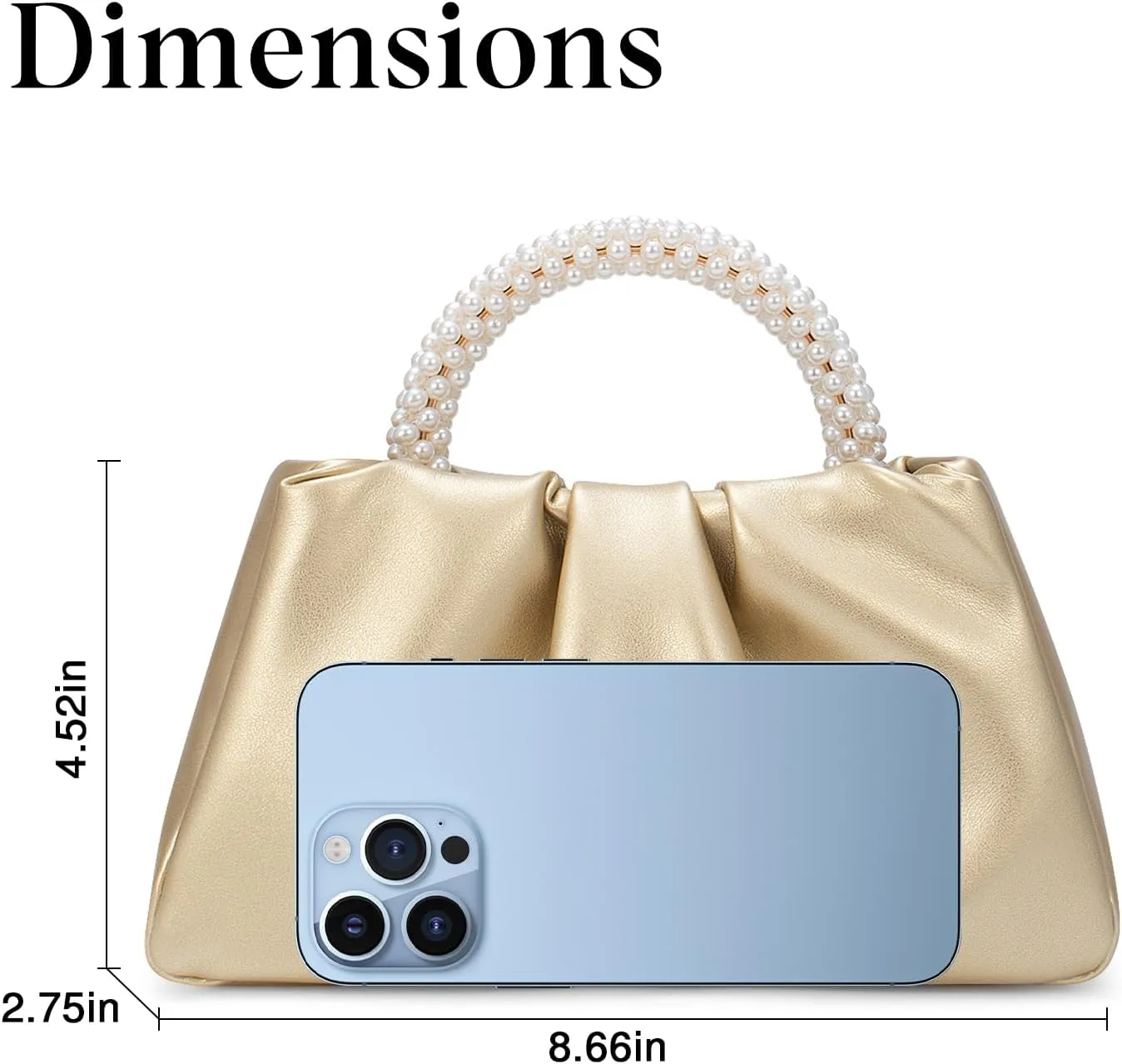YYW Women Evening Bags Pearl Clutch Purses Soft Leather Ruched Crossbody Handbags for Wedding Bridal Party