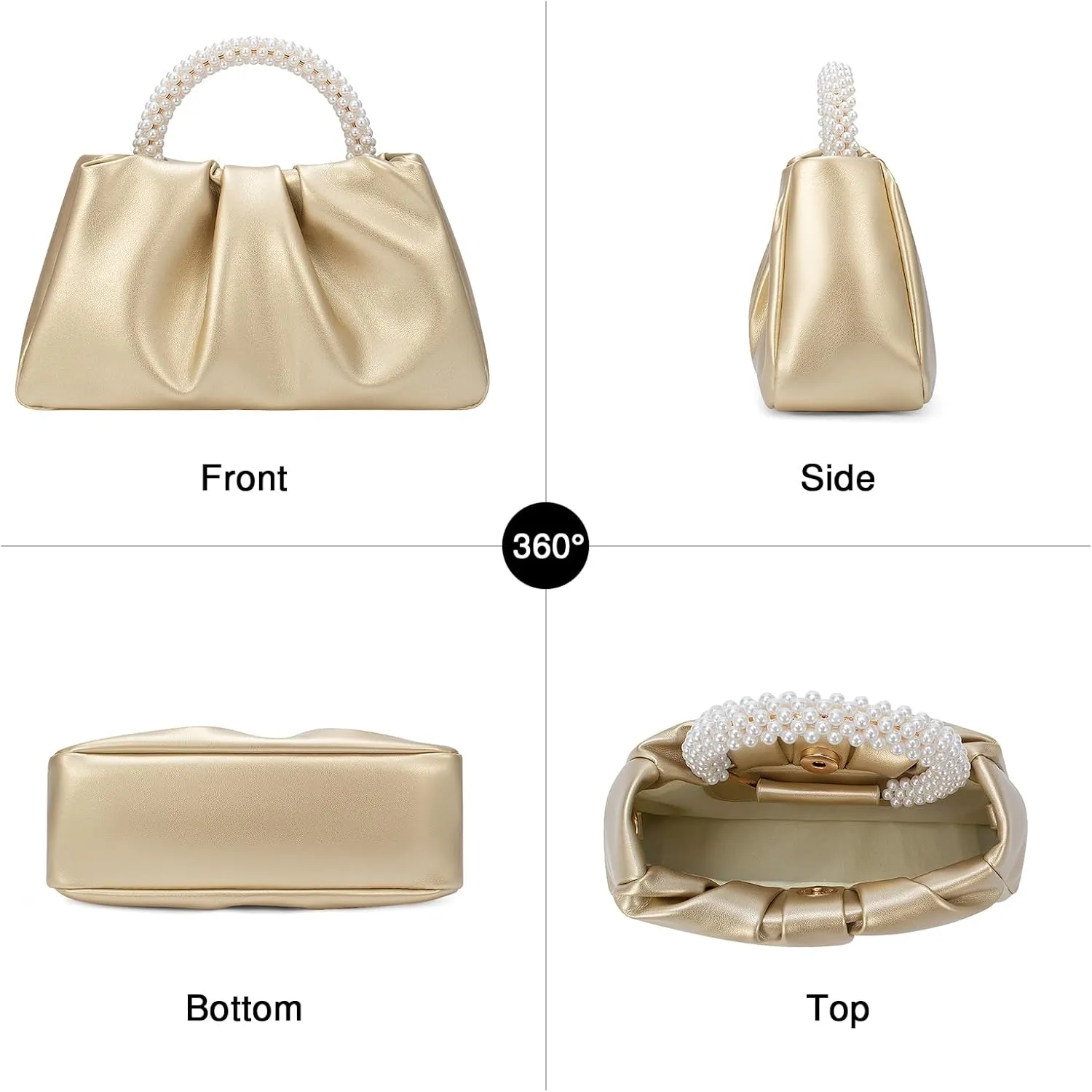 YYW Women Evening Bags Pearl Clutch Purses Soft Leather Ruched Crossbody Handbags for Wedding Bridal Party
