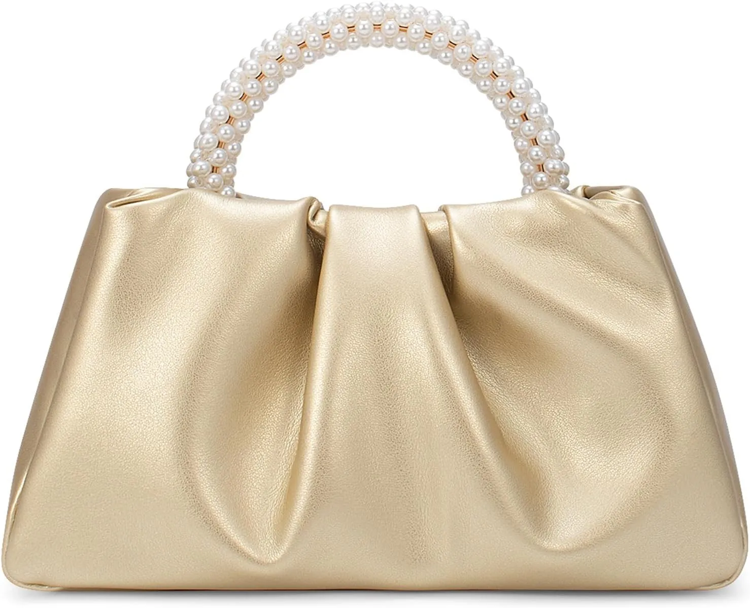 YYW Women Evening Bags Pearl Clutch Purses Soft Leather Ruched Crossbody Handbags for Wedding Bridal Party
