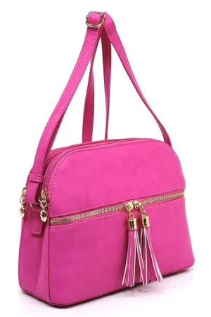 Zip Tassel Multi Compartment Crossbody Bag