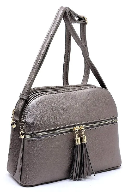 Zip Tassel Multi Compartment Crossbody Bag