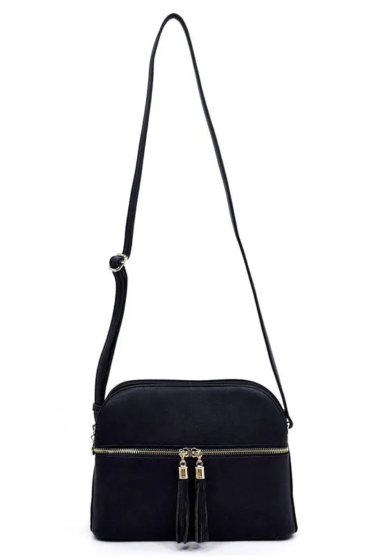 Zip Tassel Multi Compartment Crossbody Bag