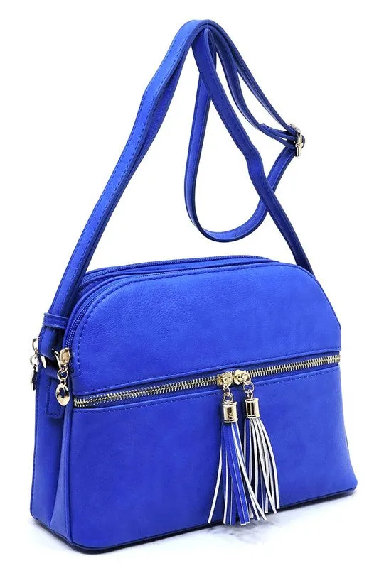 Zip Tassel Multi Compartment Crossbody Bag