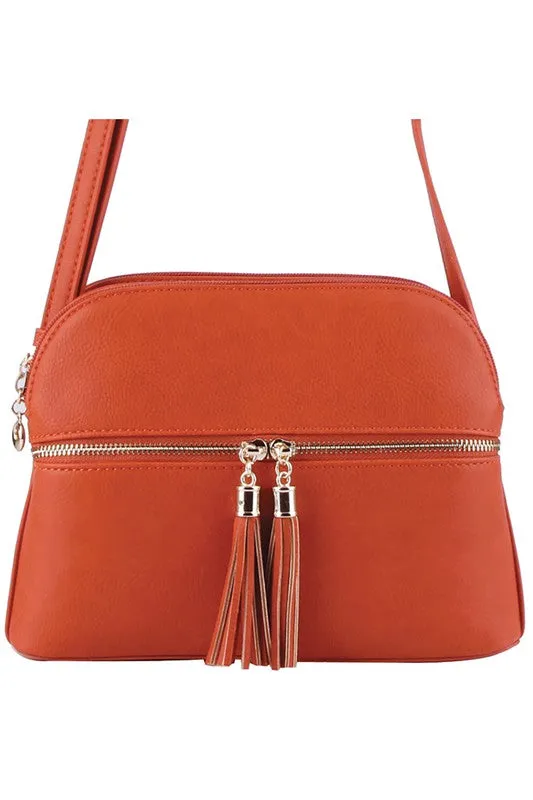 Zip Tassel Multi Compartment Crossbody Bag