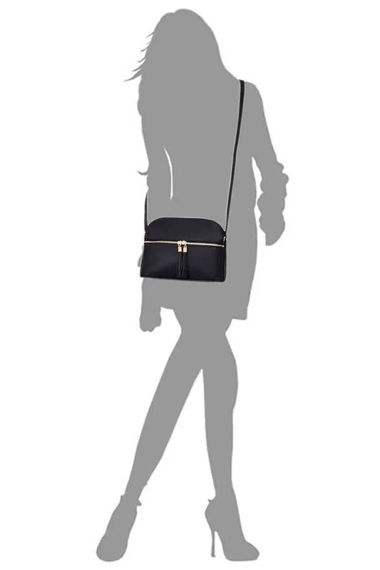 Zip Tassel Multi Compartment Crossbody Bag