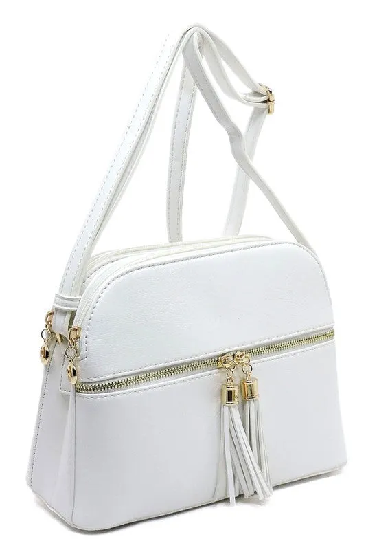 Zip Tassel Multi Compartment Crossbody Bag