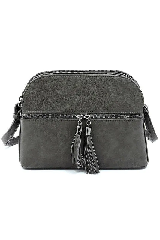 Zip Tassel Multi Compartment Crossbody Bag