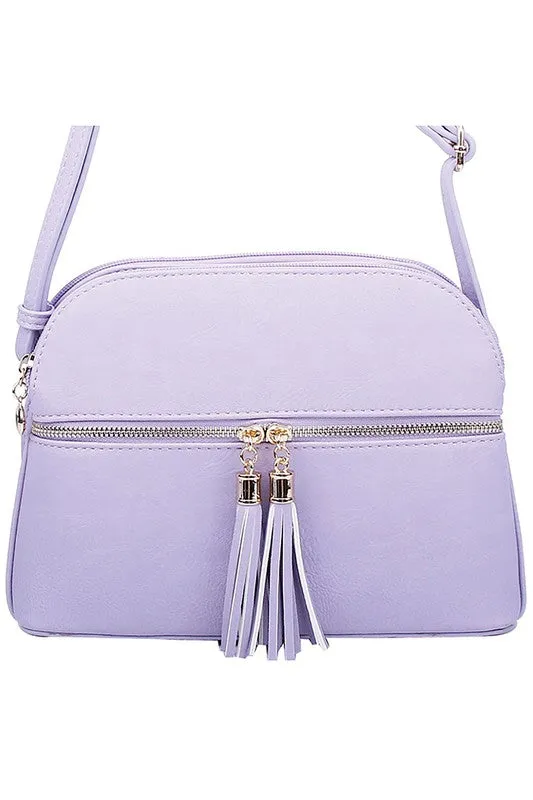 Zip Tassel Multi Compartment Crossbody Bag