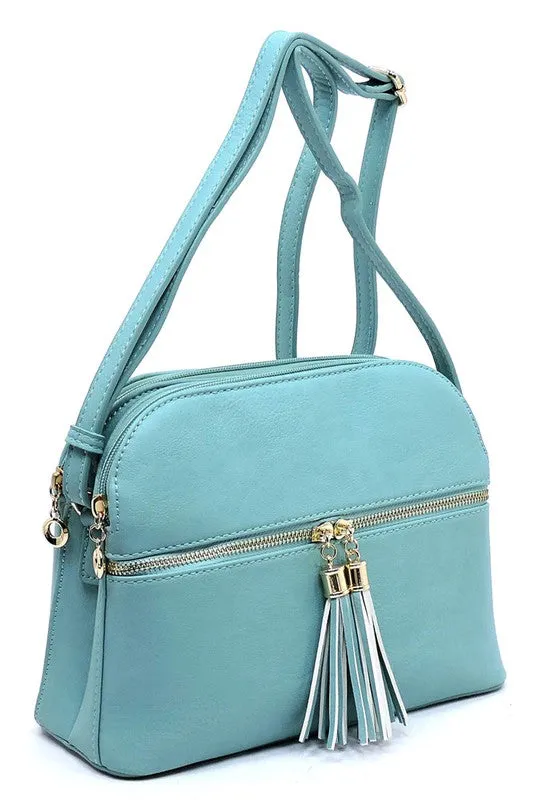 Zip Tassel Multi Compartment Crossbody Bag