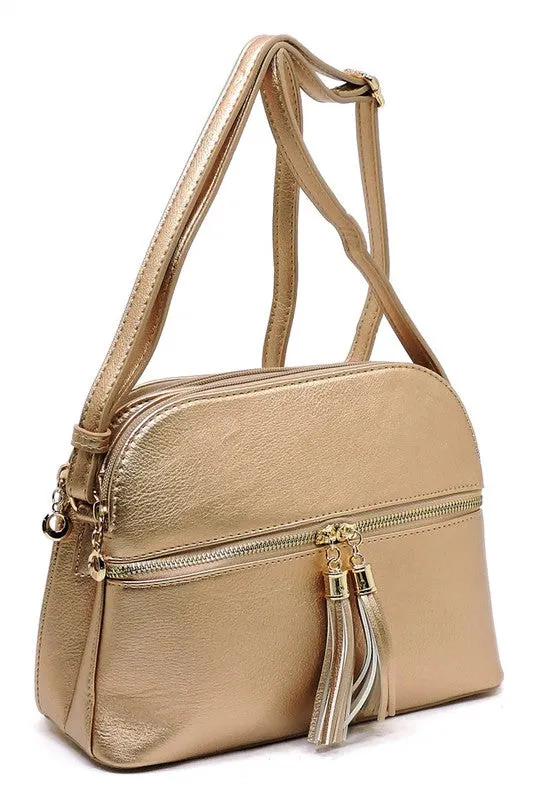 Zip Tassel Multi Compartment Crossbody Bag
