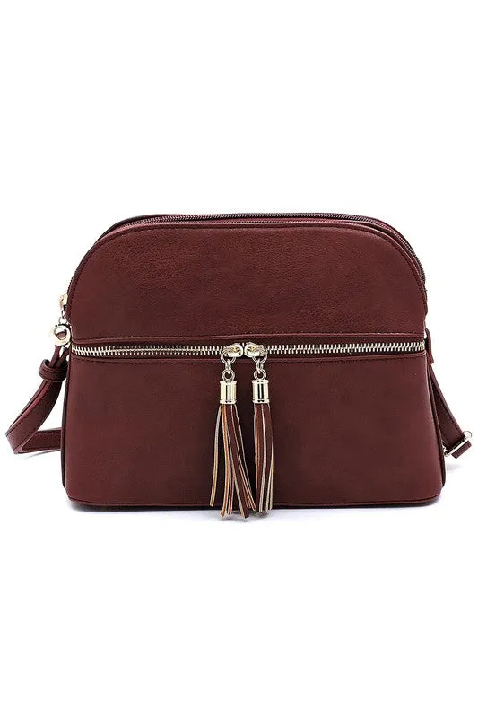Zip Tassel Multi Compartment Crossbody Bag