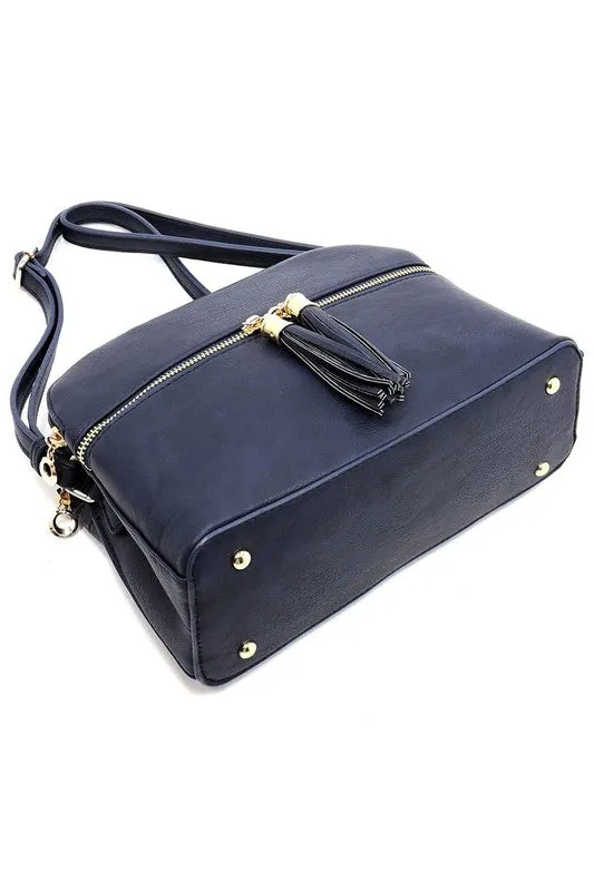 Zip Tassel Multi Compartment Crossbody Bag