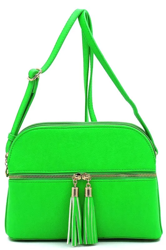 Zip Tassel Multi Compartment Crossbody Bag