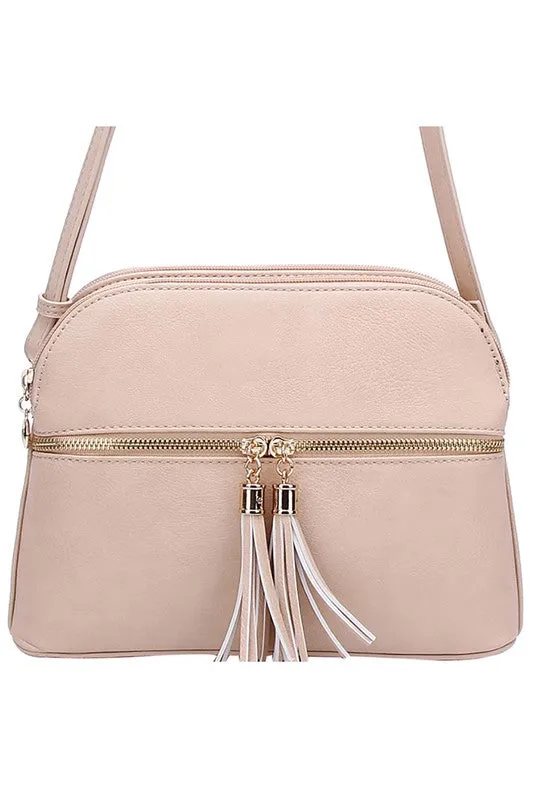Zip Tassel Multi Compartment Crossbody Bag